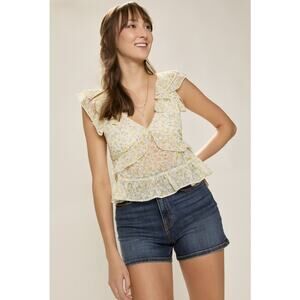 Francesca's Tank Top Ditsy Floral Fairy Peplum Chiffon Sheer Ruffled Size S NWT